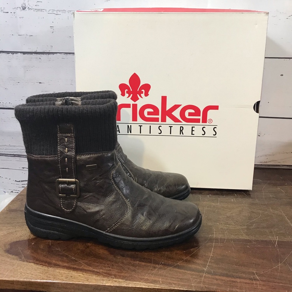 RIEKER Tex Hillary Black Womens Linen Boot Leather Lambs Wool Size 8